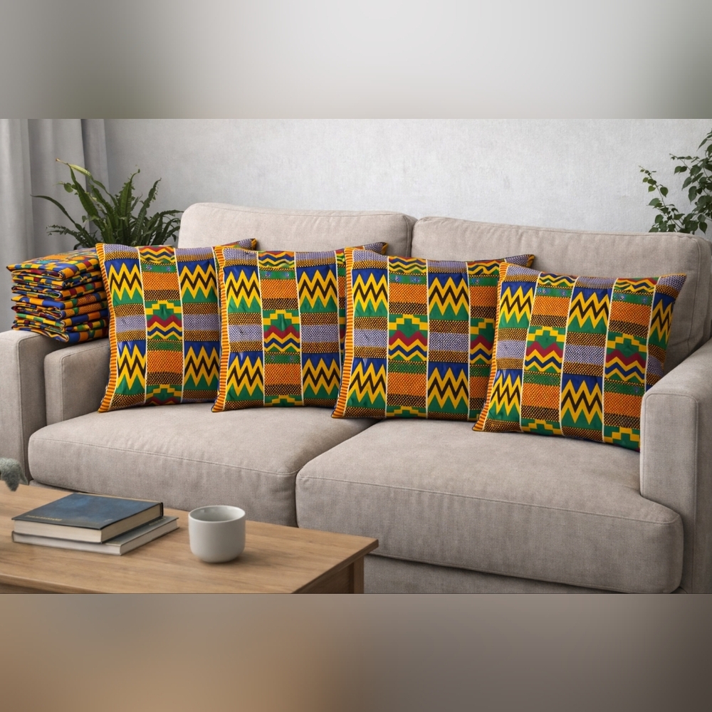 Set of 4 African Print Pillow Covers 18x18